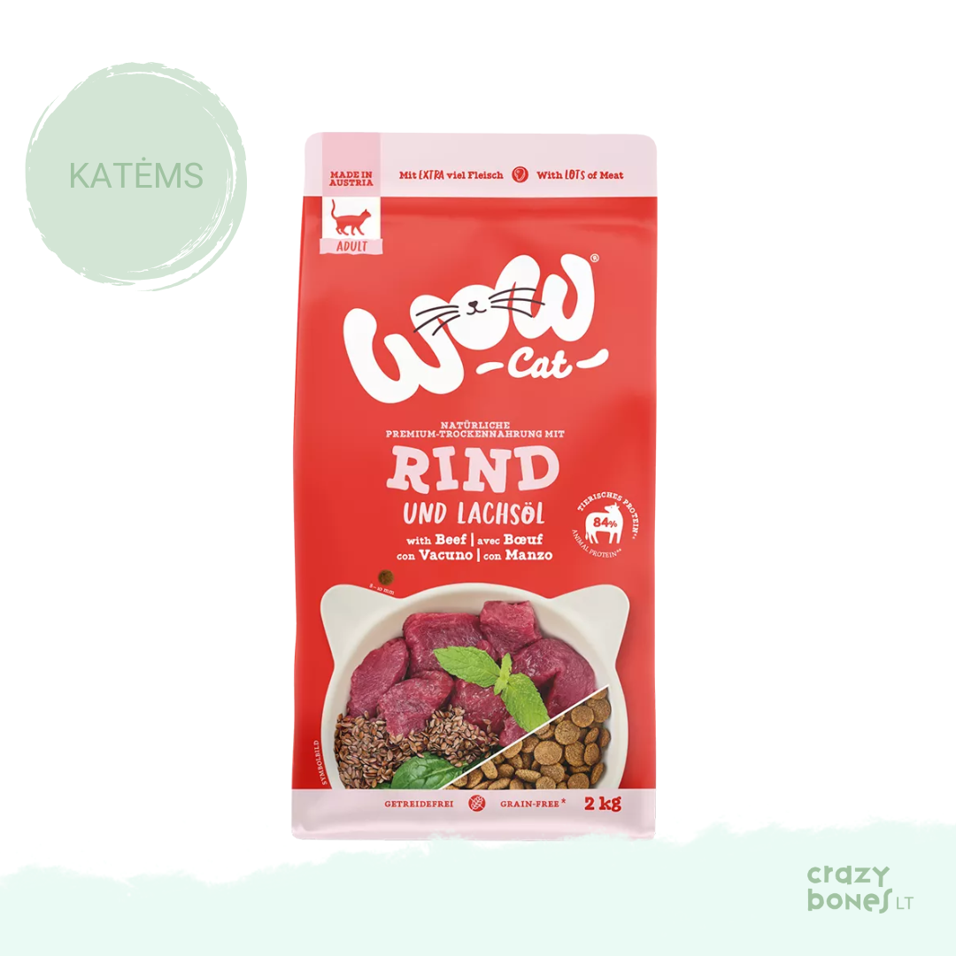 Sausas maistas su jautiena ir lašišų aliejumi