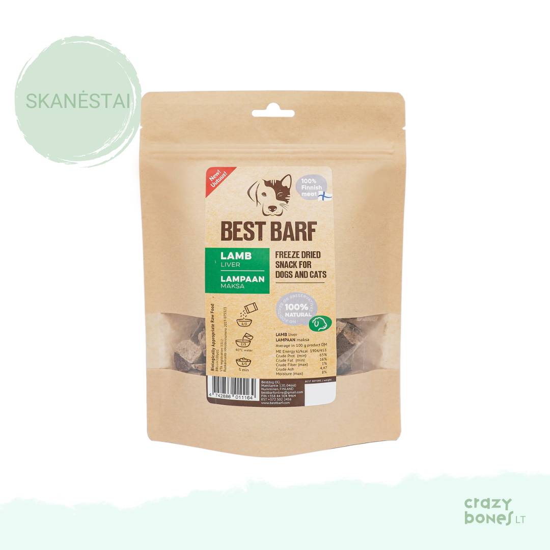 100 % natūralus liofilizuotų ėrienos kepenų skanėstas