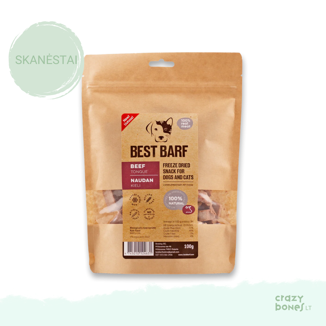 100 % natūralus liofilizuotų jautienos liežuvio skanėstas