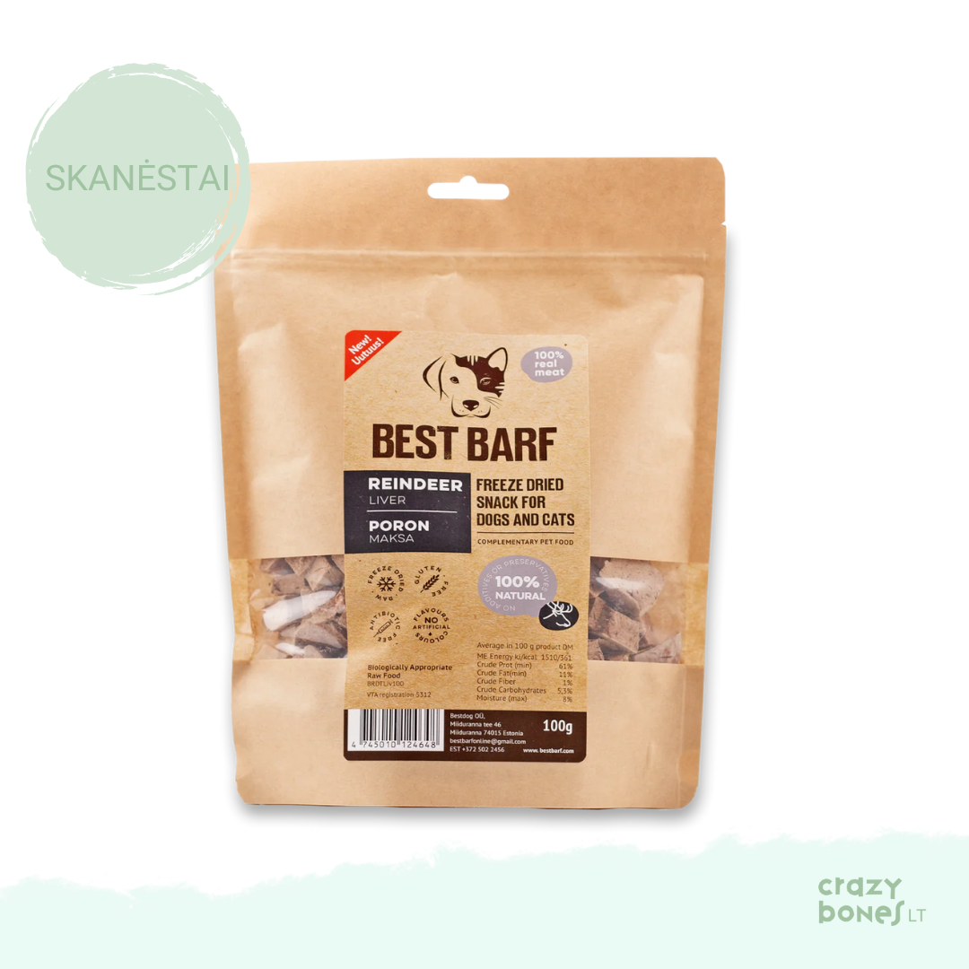 100 % natūralus liofilizuotų elnio kepenų skanėstas