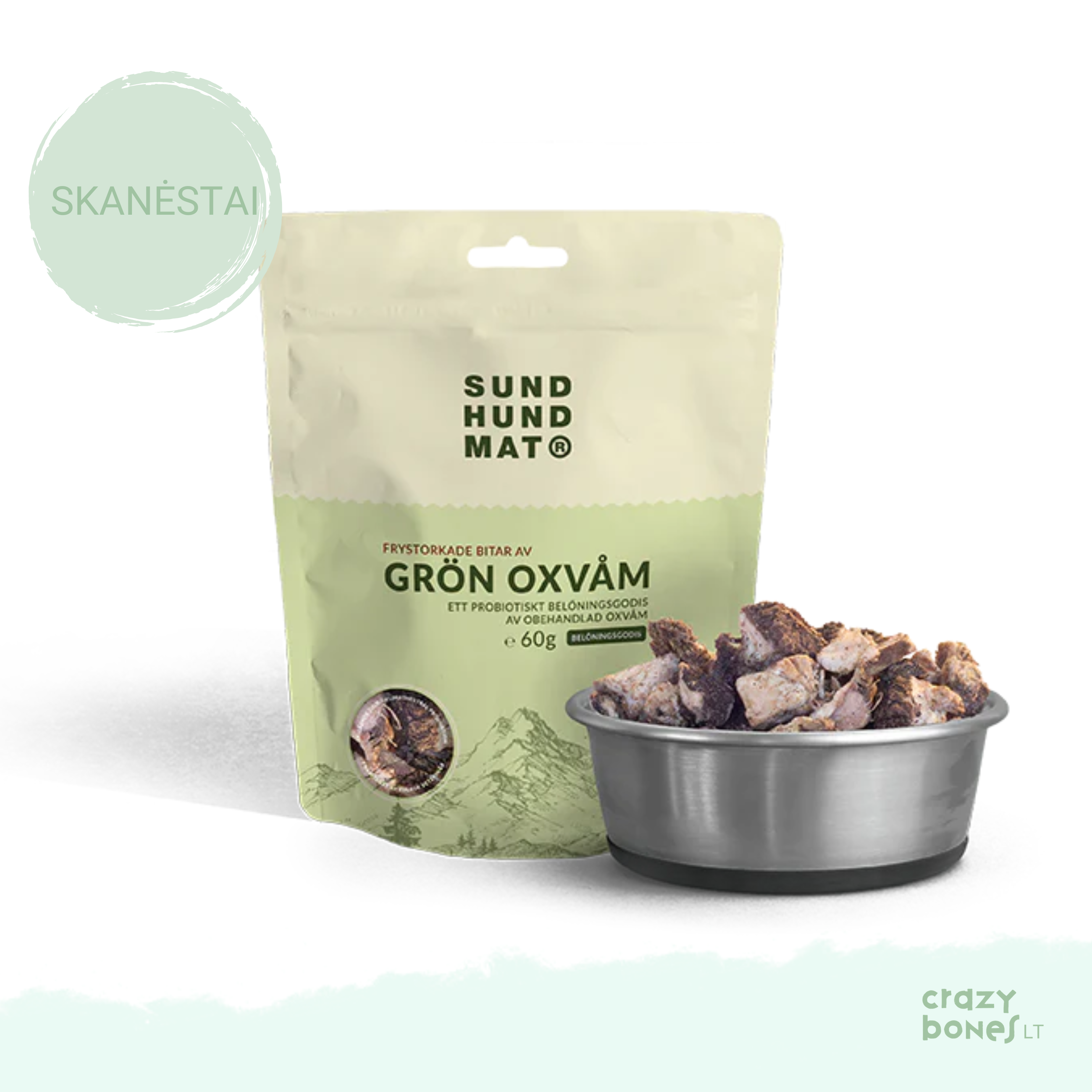 Freeze-dried green beef tripe bites