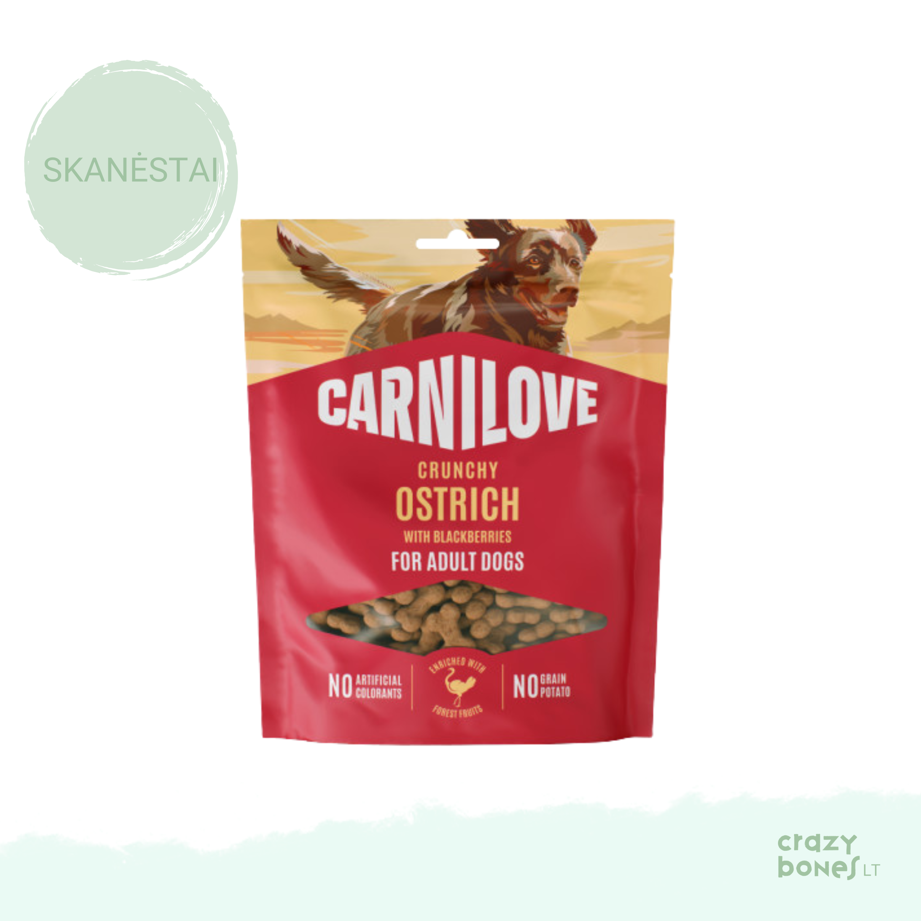 CARNILOVE Crunchy Snack Ostrich with Blackberries skanėstai šunims