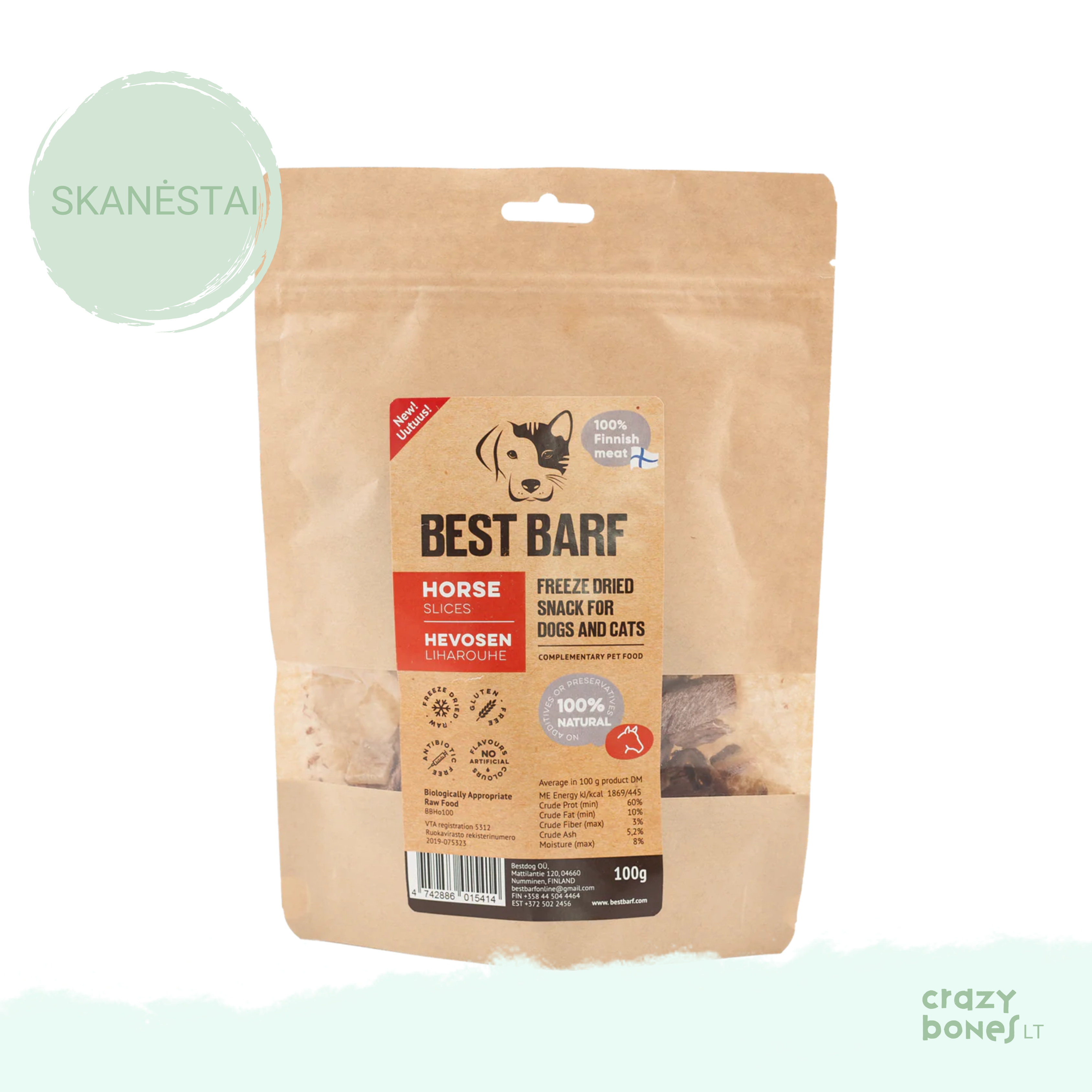 100 % natūralūs liofilizuoti arklienos mėsos gabaliukai