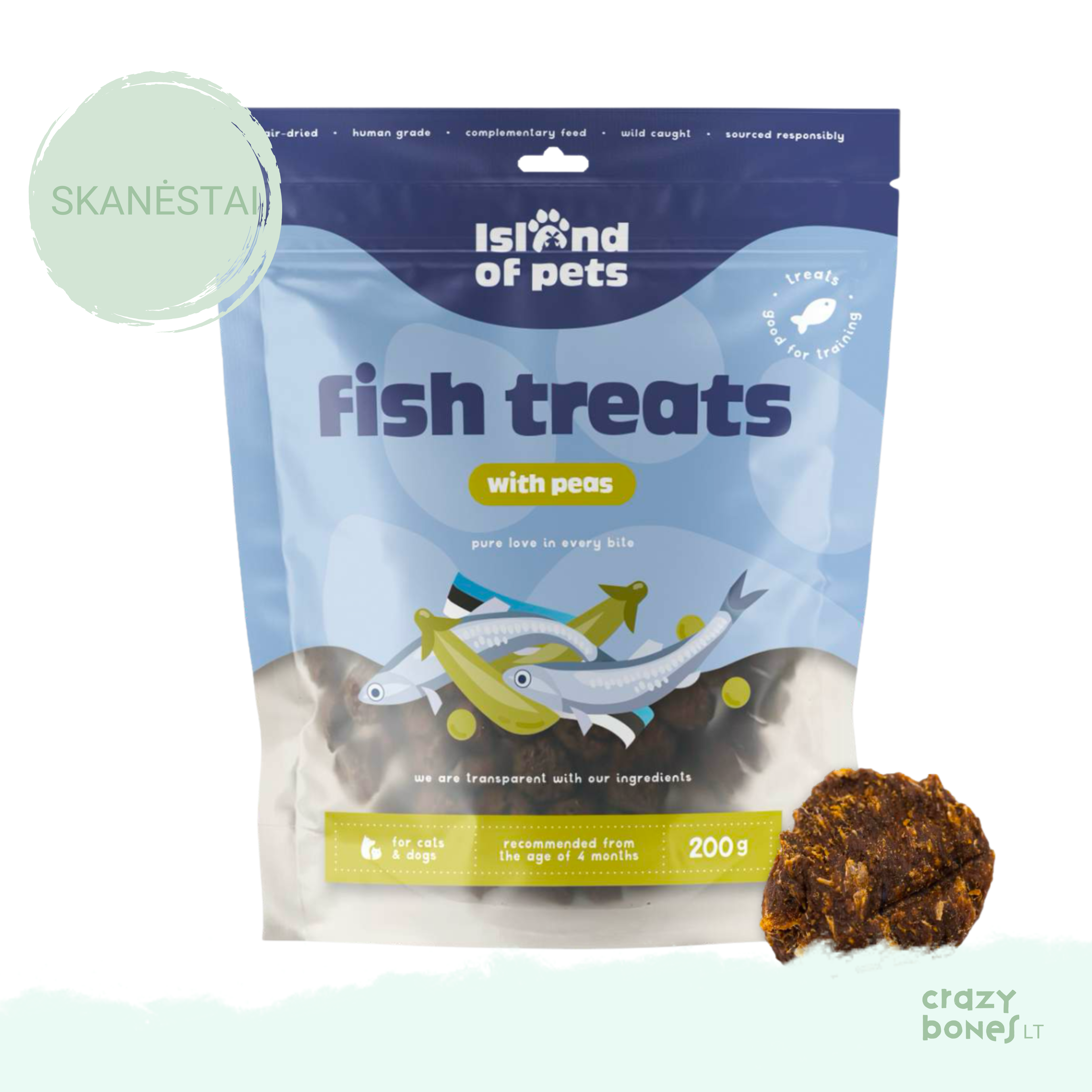 Ore džiovinti šprotų kąsneliai su žirniais