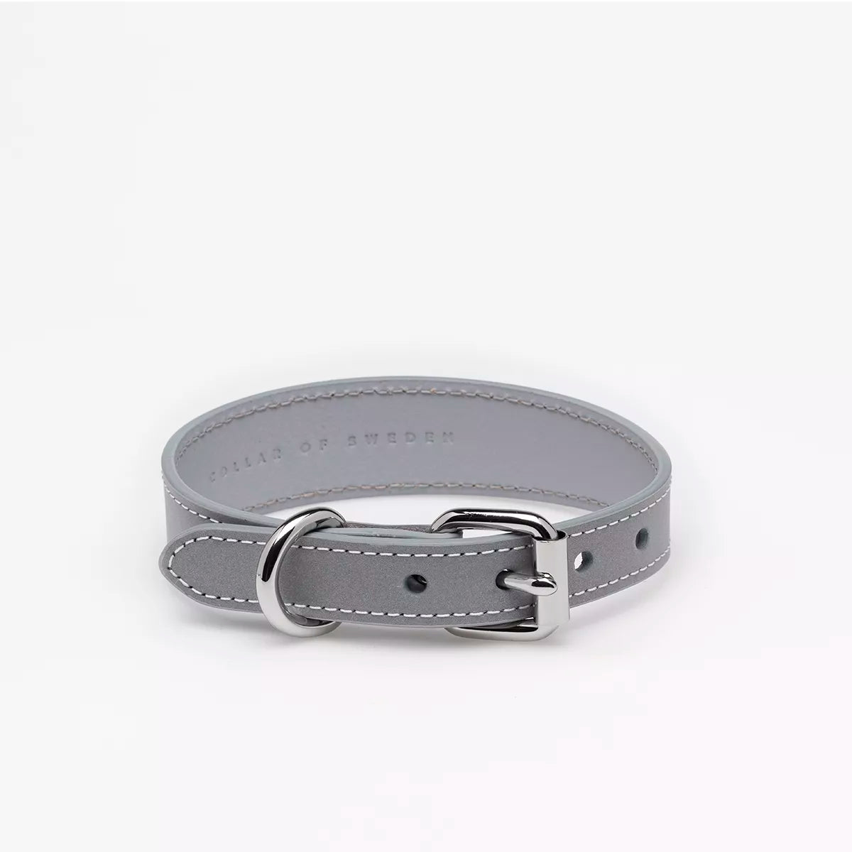 Gray reflective vegan leather collar XS