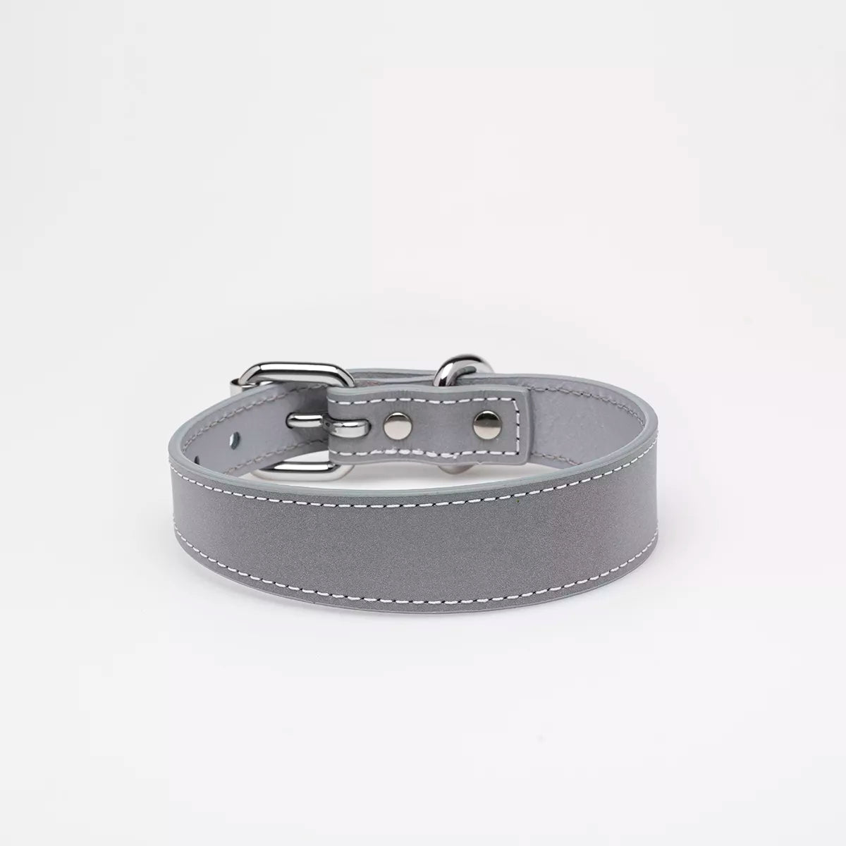 Gray reflective vegan leather collar XS