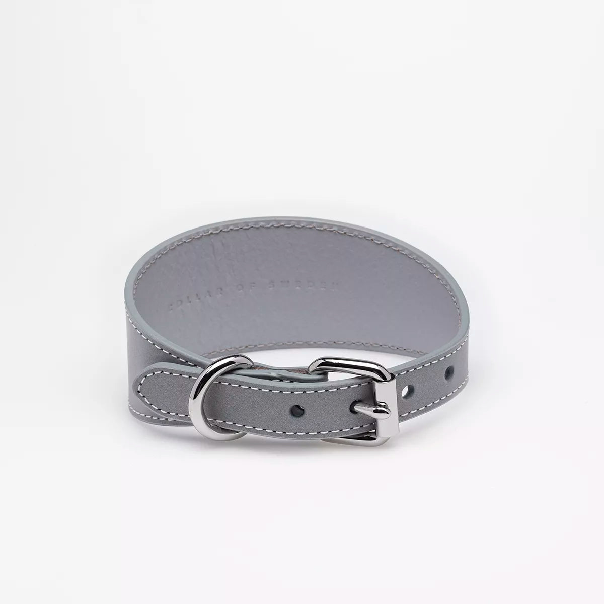 Gray reflective vegan leather collar size S