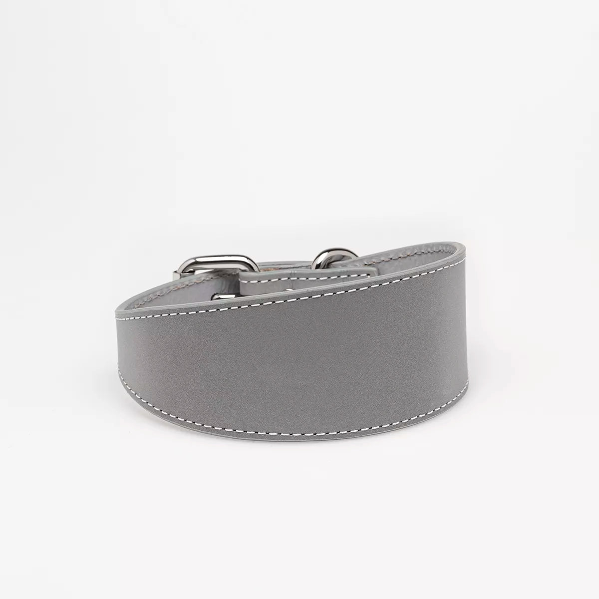 Gray reflective vegan leather collar size S