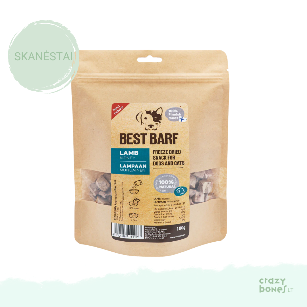 100 % natūralus liofilizuotų ėrienos inkstų skanėstas