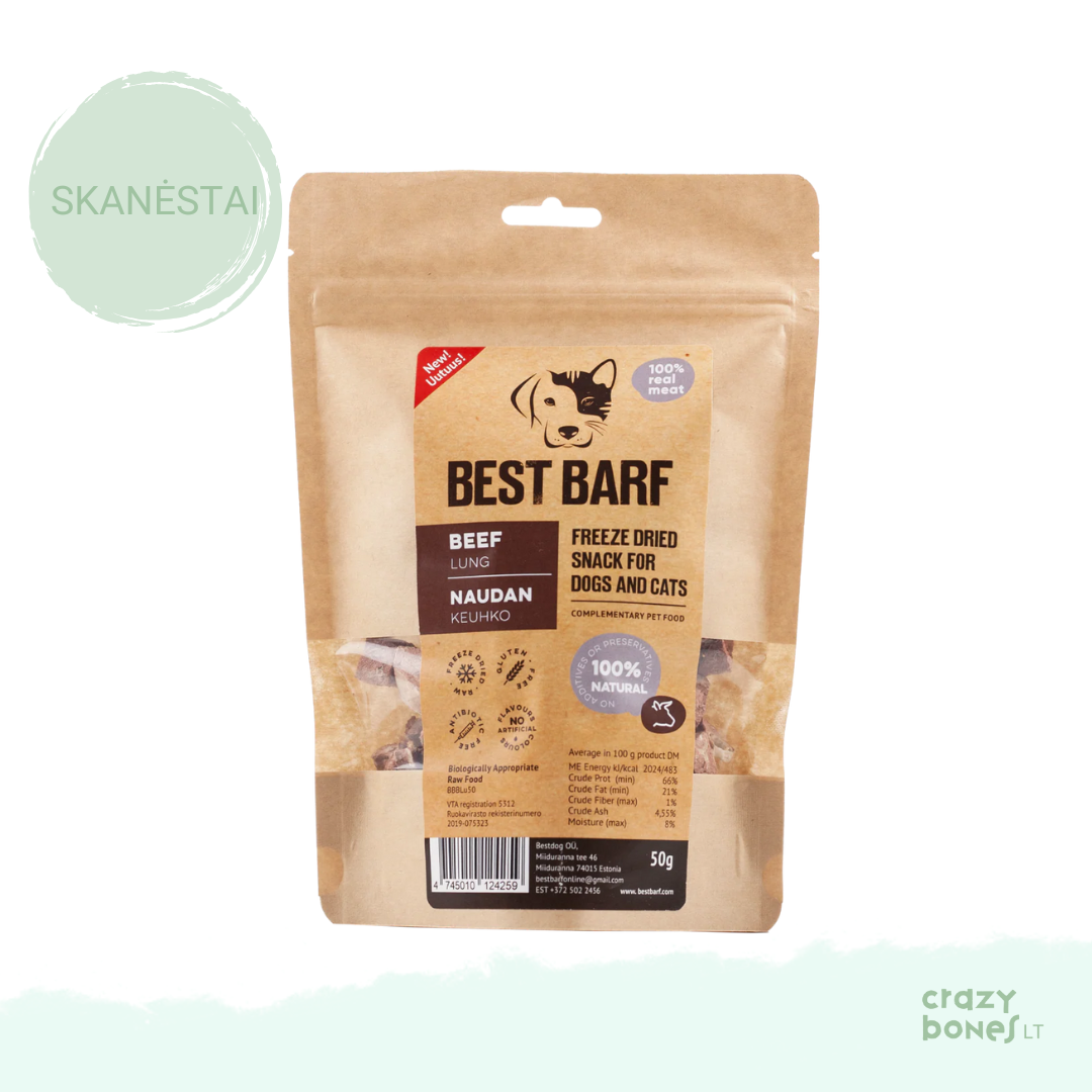 100 % natūralus liofilizuotų jautienos plaučių skanėstas
