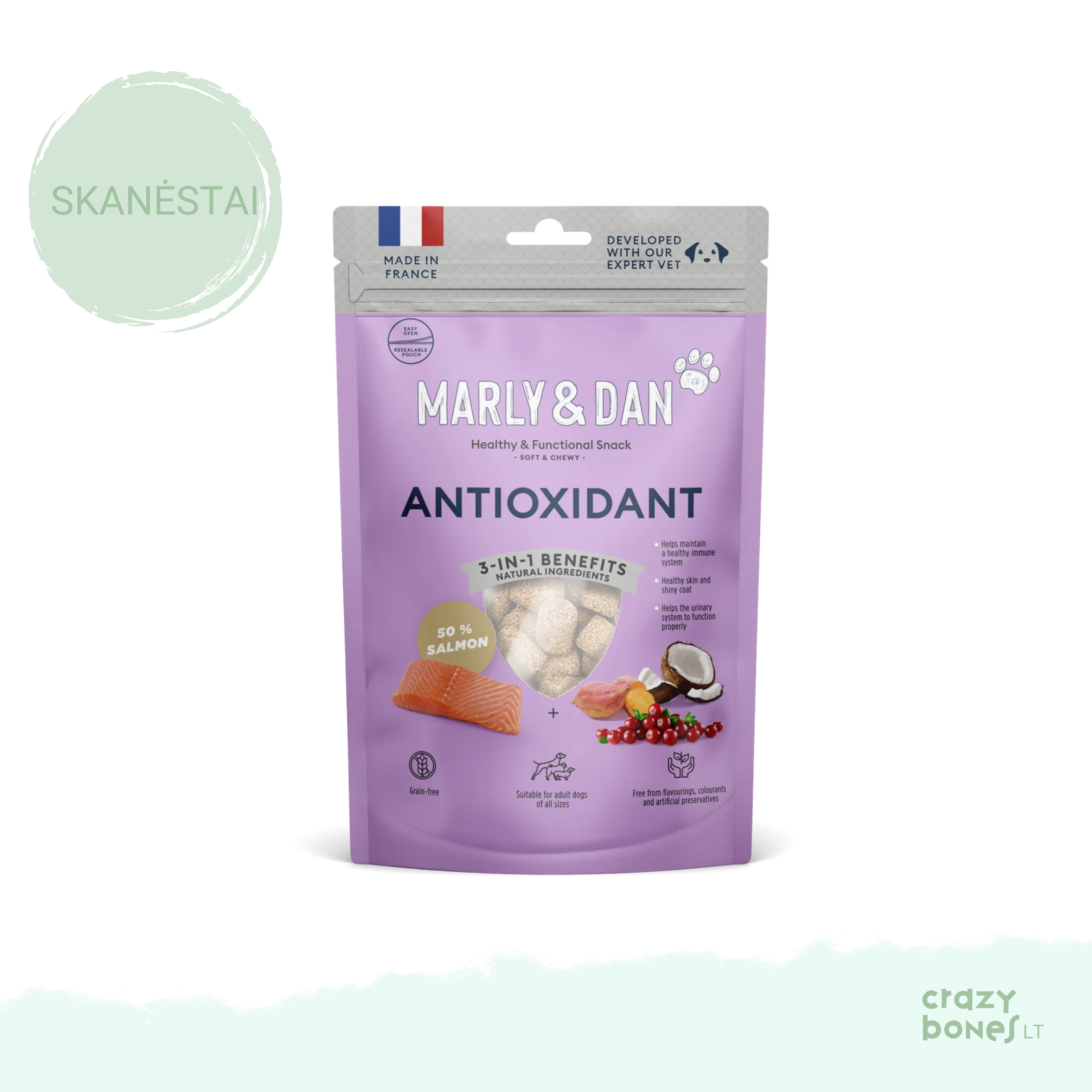 Marly & Dan lašišos skanėstai šunims ANTIOXIDANT