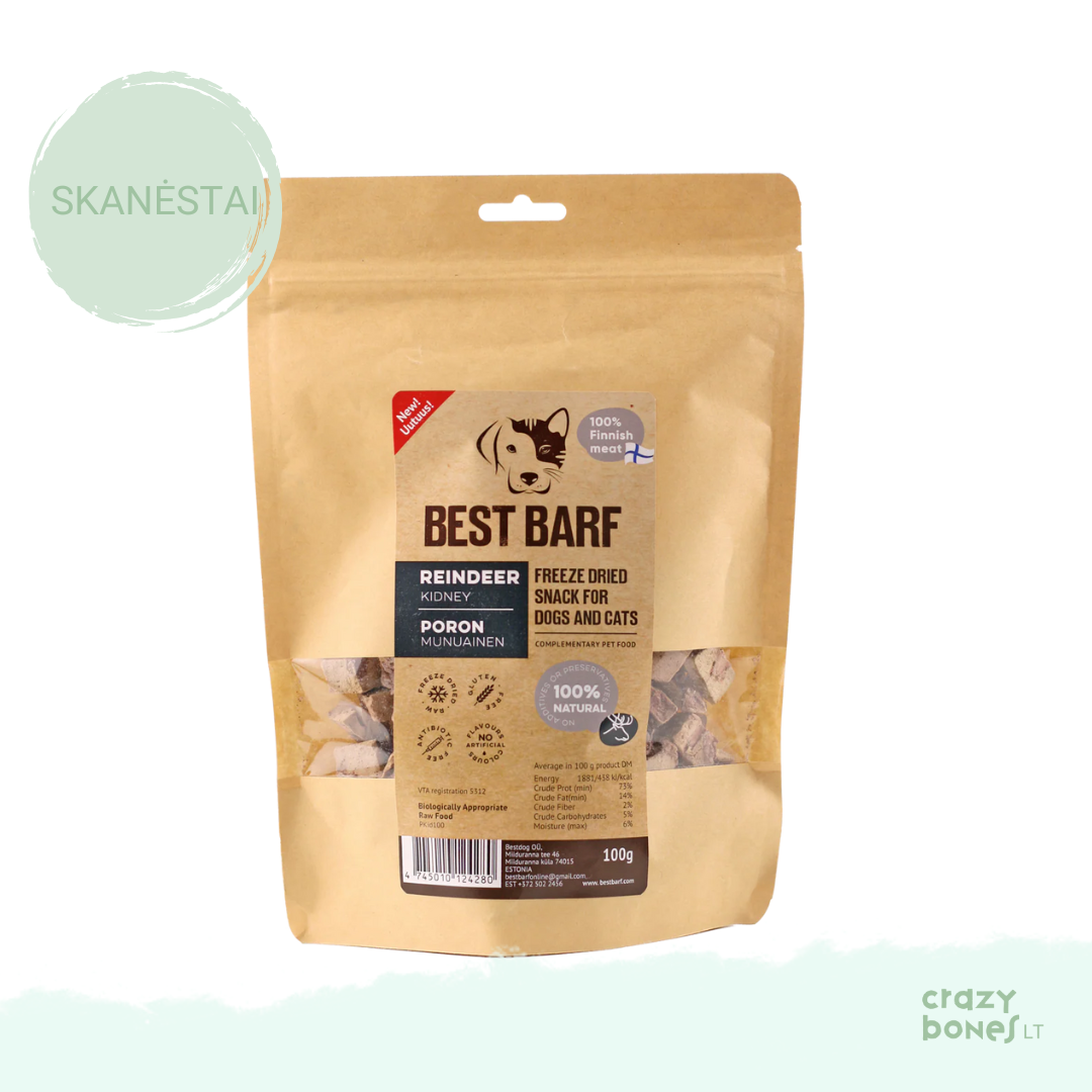 100 % natūralus liofilizuotų elnių inkstų skanėstai