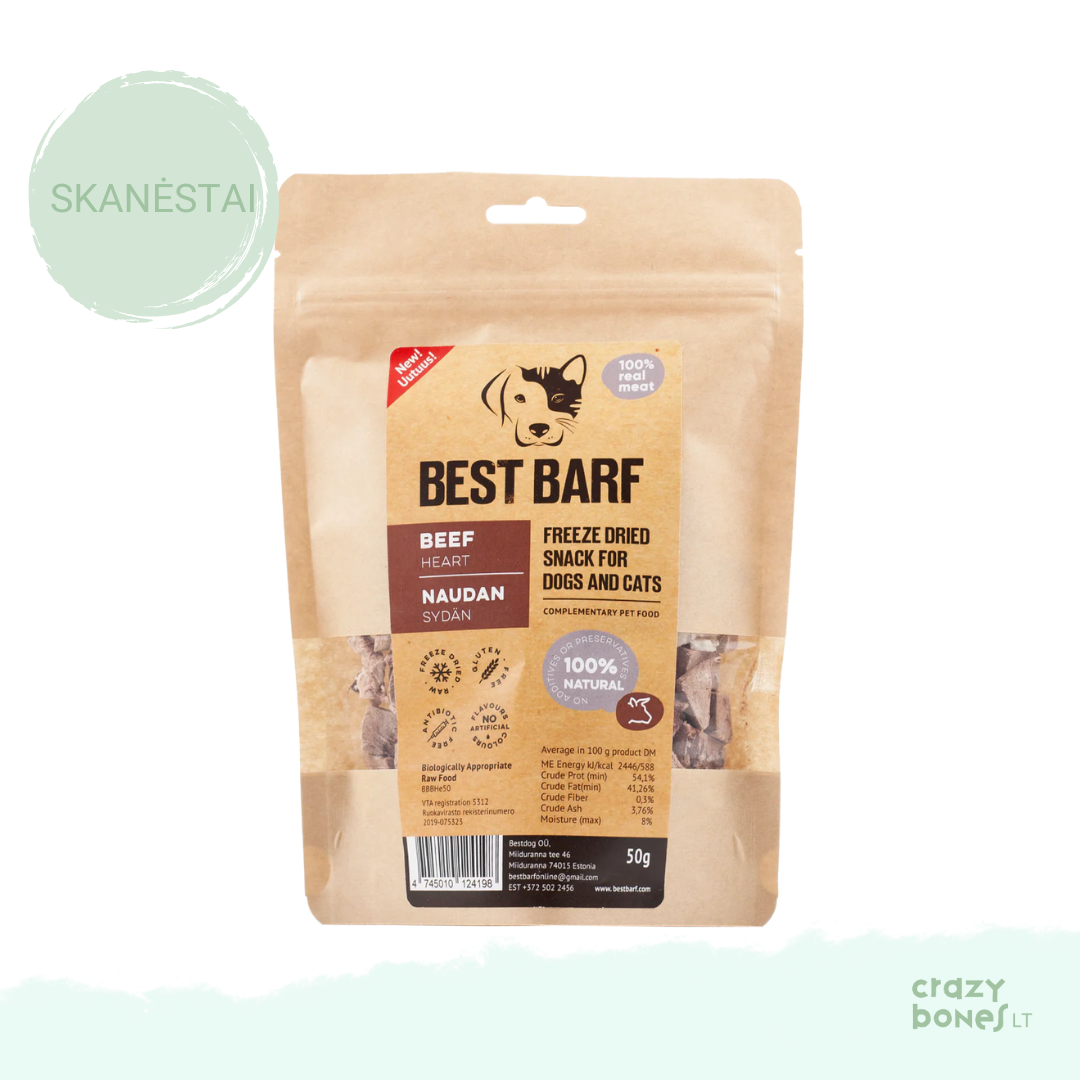 100 % natūralus liofilizuotų jautienos širdžių skanėstas