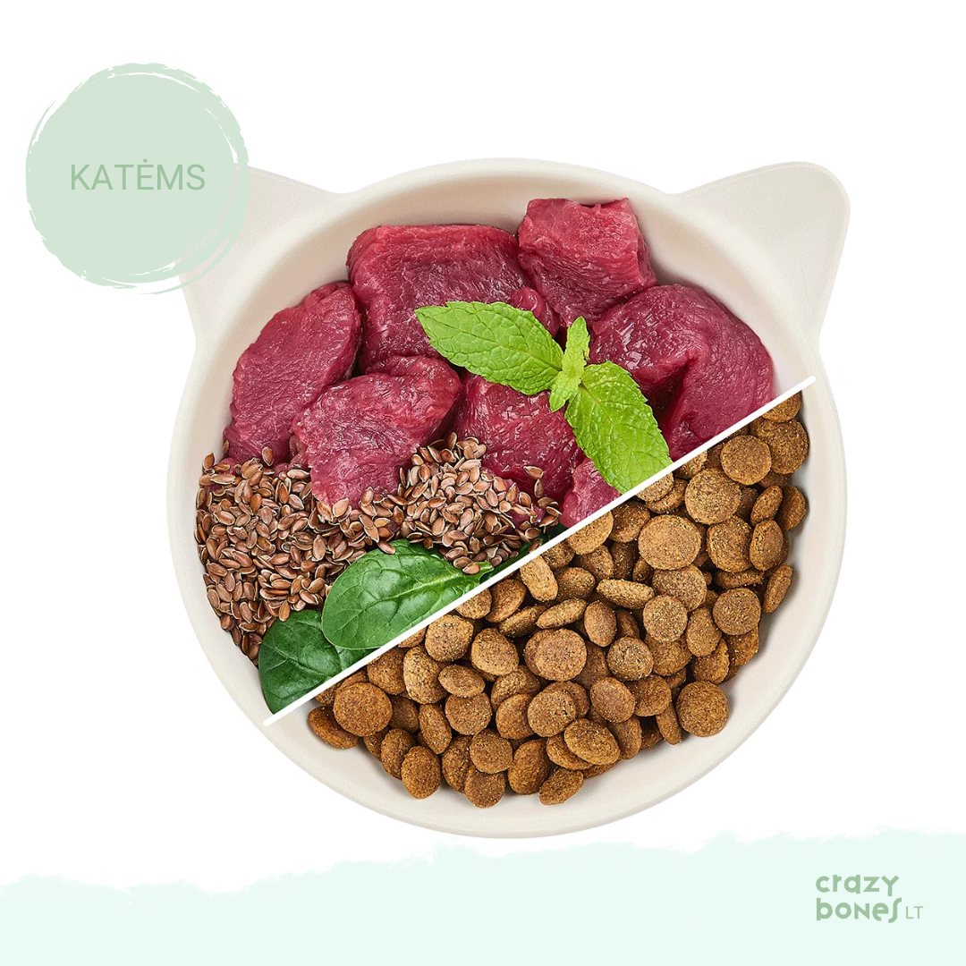 Sausas maistas su jautiena ir lašišų aliejumi