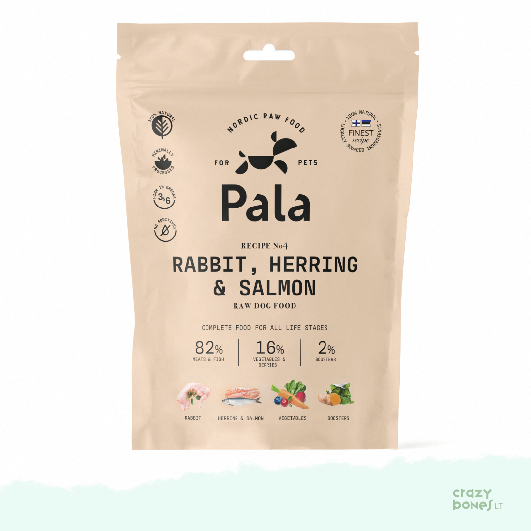 PALA dog food. Recipe NO. 4 - RABBIT, HERRING AND SALMON
