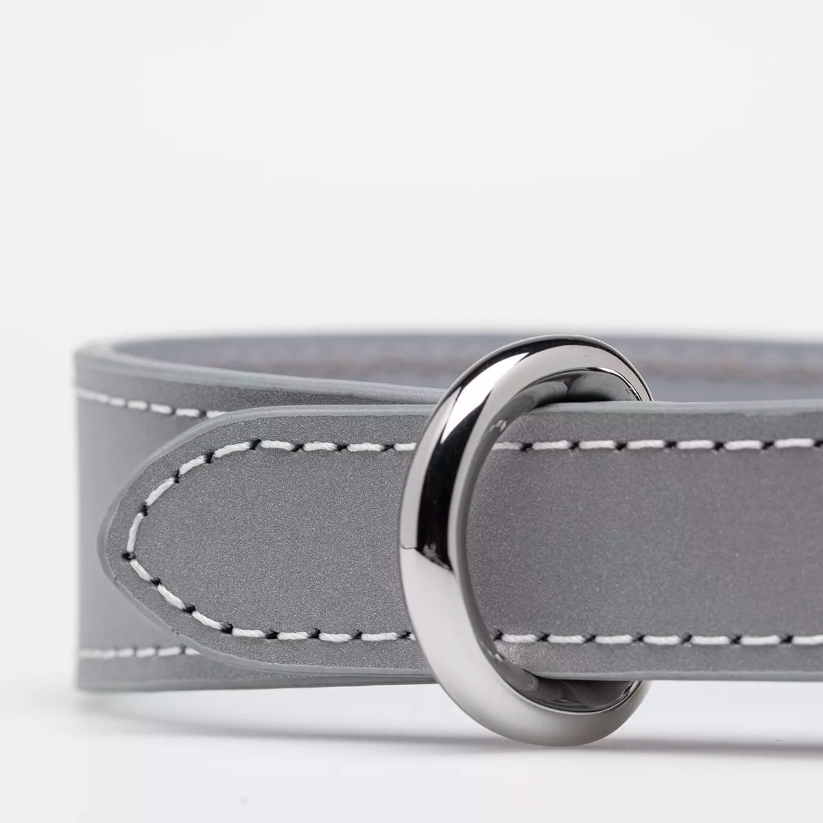 Gray reflective vegan leather collar XS